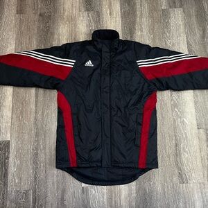 Vintage Adidas Long Coat Jacket Size Large Red Black White Colorblock 2000s 90s